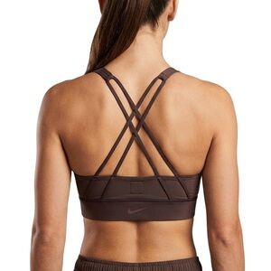 Nike Sport Bra Womens XS Brown Strappy High Neck Dry-Fit Padded Gym Yoga